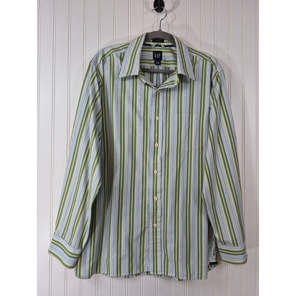 Gap Men Large Long Sleeve Button Down Shirt Green Blue Striped
Cotton Colorful